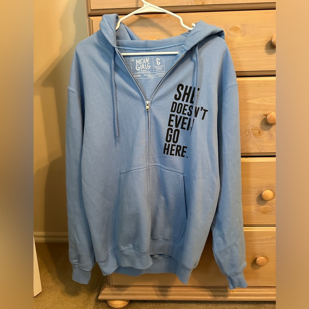 Blue “Damian” hoodie from “Mean Girls: The Musical” (stage version), adult M